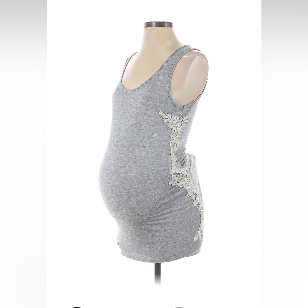 Gray Maternity Tank Dress with Lace Detail